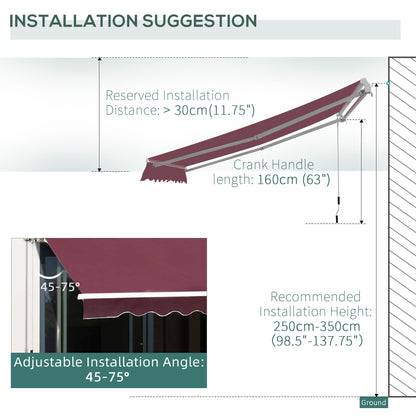 Outsunny 3 x 2.5m Manual Retractable Awning for Patio 45-75° Sun Canopy with Waterproof Fabric - Wine Red