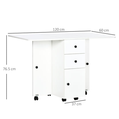 HOMCOM Multi-Storage Six-Person Drop Leaf Dining Table -  White