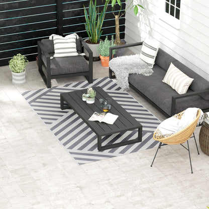 Outsunny Plastic Straw Reversible RV Outdoor Rug with Carry Bag, 182 x 274cm, Grey and Cream--ChewyGames-ChewyGames