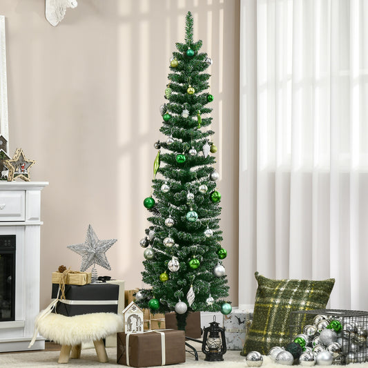 HOMCOM 5.5FT Artificial Snow Dipped Christmas Tree Xmas Pencil Tree Holiday Home Indoor Decoration with Foldable Black Stand, Green--ChewyGames-ChewyGames