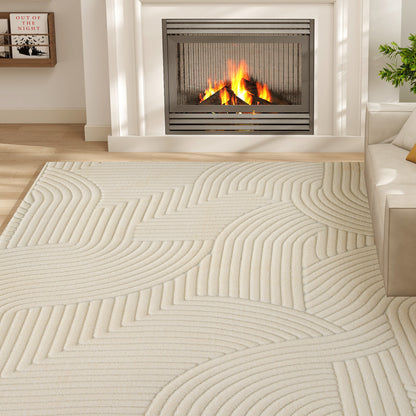 HOMCOM Modern Geometric Rug, Thick Plush, Non-Slip, 160 x 120 cm – Cream, Living Room/Bedroom/Office