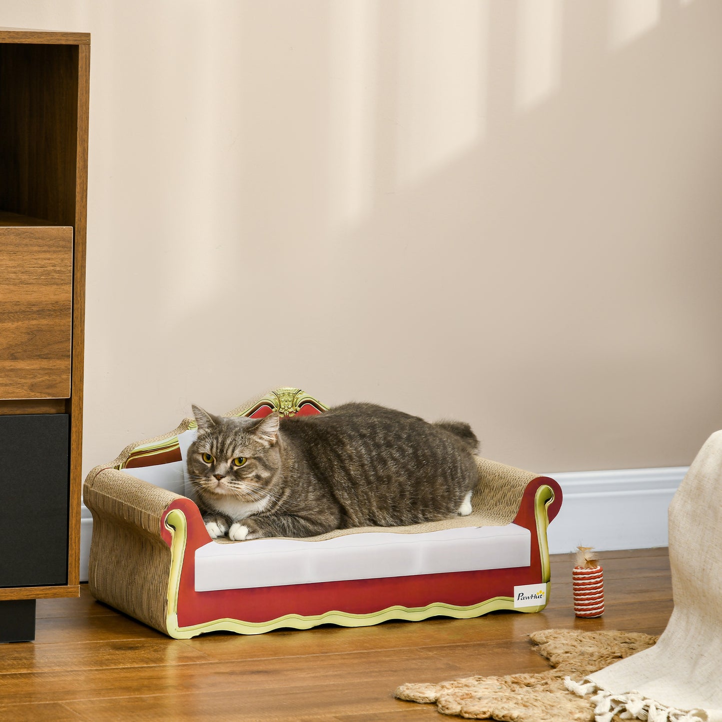 PawHut Cat Cardboard Scratcher, Lounge Sofa Bed with Catnip, 58 x 29.5 x 29cm--ChewyGames-ChewyGames