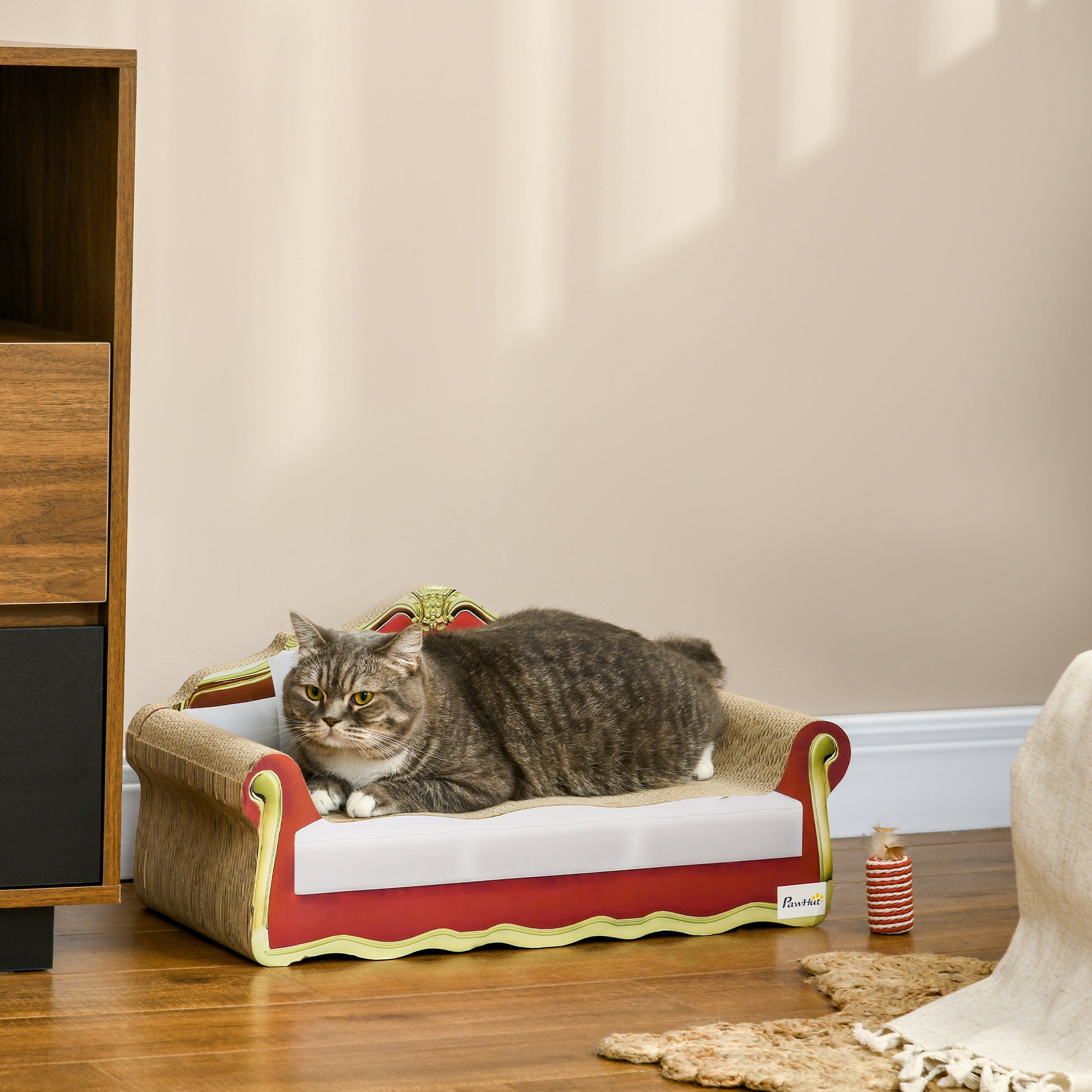 PawHut Cat Cardboard Scratcher, Lounge Sofa Bed with Catnip, 58 x 29.5 x 29cm--ChewyGames-ChewyGames