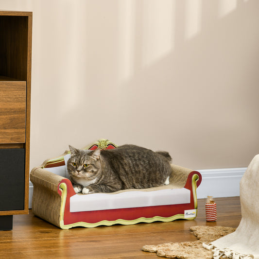 PawHut Cat Cardboard Scratcher, Lounge Sofa Bed with Catnip, 58 x 29.5 x 29cm--ChewyGames-ChewyGames