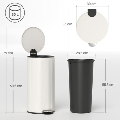 HOMCOM Kitchen Bin, 30 Litre Pedal Rubbish Bin with Removable Bucket, Cream--ChewyGames-ChewyGames