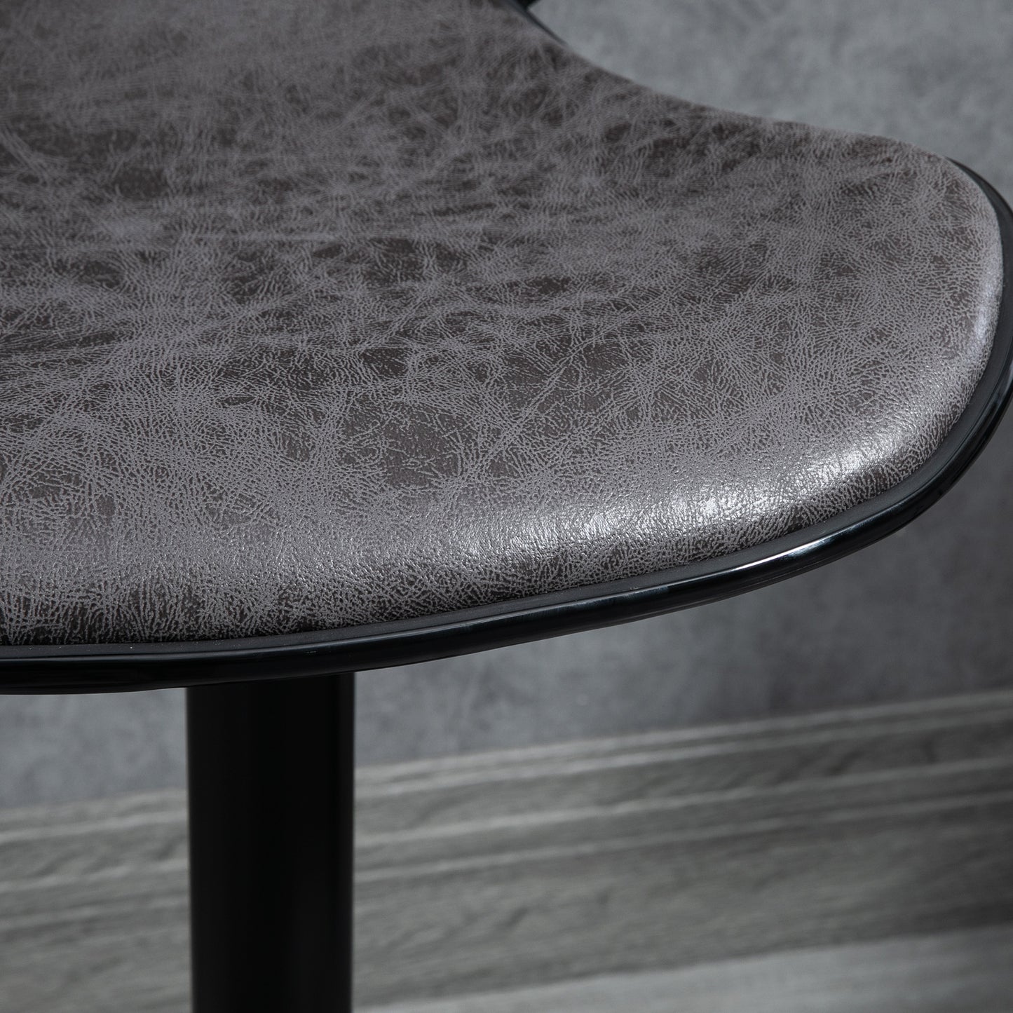 HOMCOM Kitchen Stools Set of 2  61-81cm Sitting Height Leather Upholstered Bar Chairs, Dark Grey