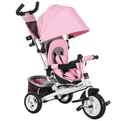 HOMCOM 6 in 1 Kids Trike with Parent Handle, Canopy, 5-point Seat Belt, Storage, Footrest, Brake, for 1-5 Years, Pink
