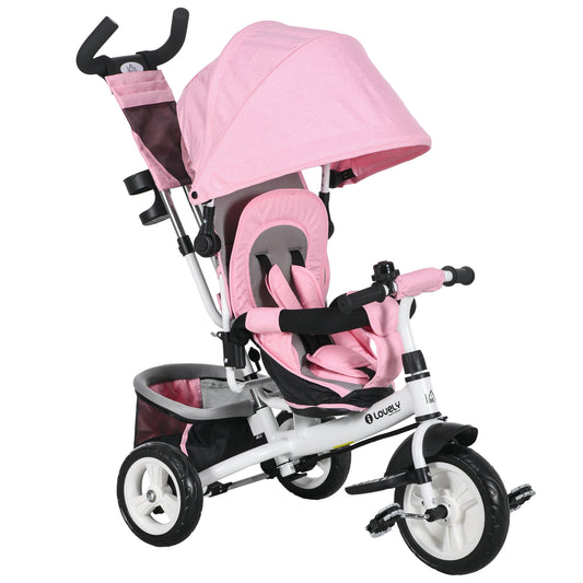 HOMCOM 6 in 1 Kids Trike with Parent Handle, Canopy, 5-point Seat Belt, Storage, Footrest, Brake, for 1-5 Years, Pink