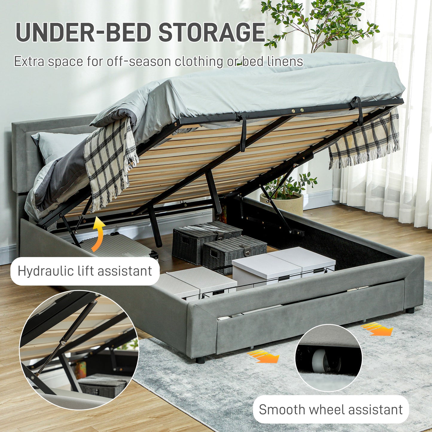 HOMCOM Double Size Ottoman Bed Frame 140W x 193.5D x 95Hcm with Front Drawer - Grey--ChewyGames-ChewyGames