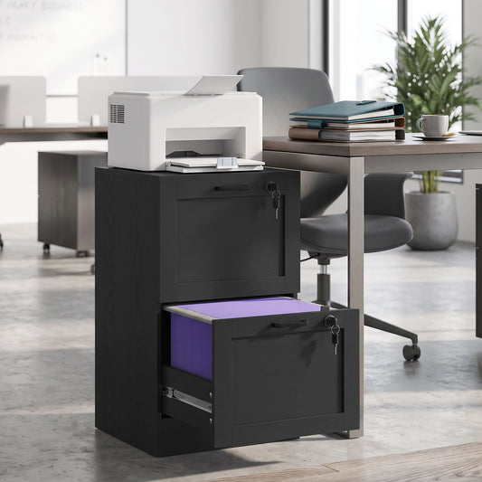 HOMCOM 2-Drawer Filing Cabinet with Lock - Black