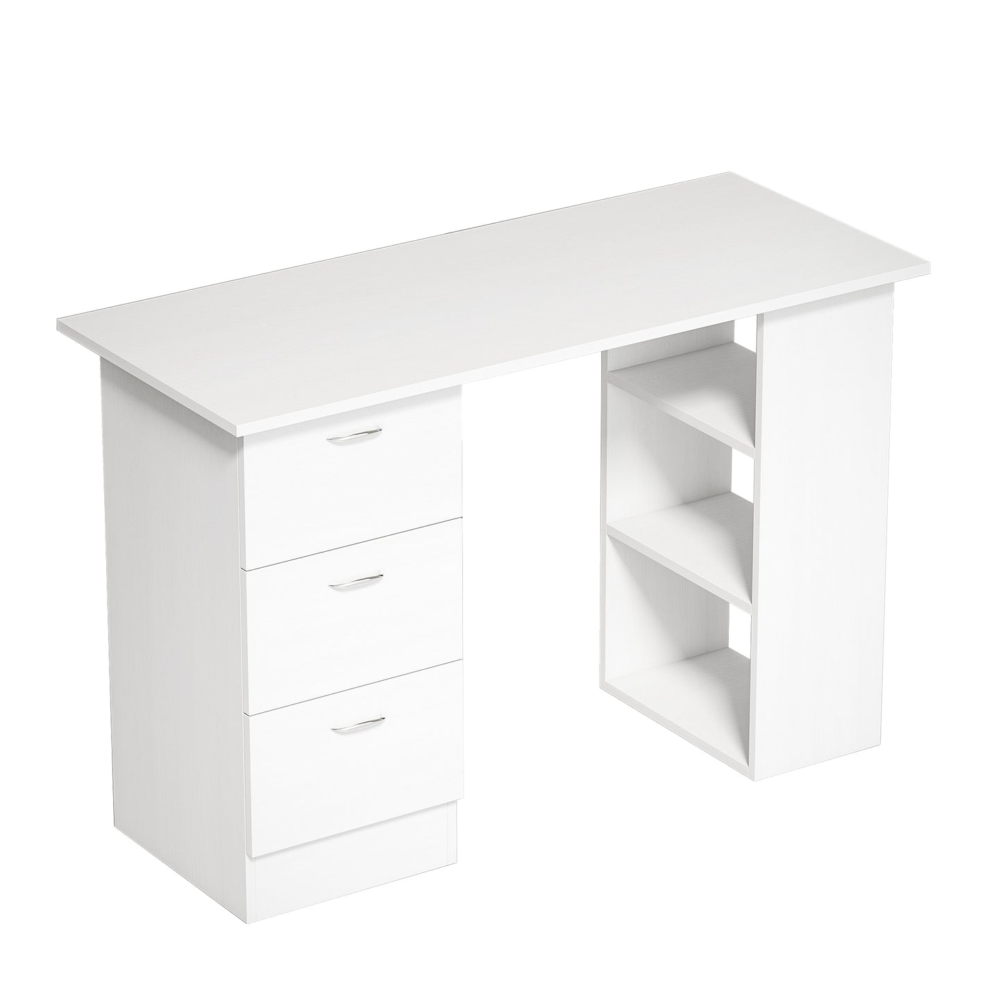 HOMCOM Computer Desk with Drawers, Home Office Desk, Writing Table, PC Workstation with 3 Storage Shelves for Working, Study, 120 x 49 x 72 cm, White