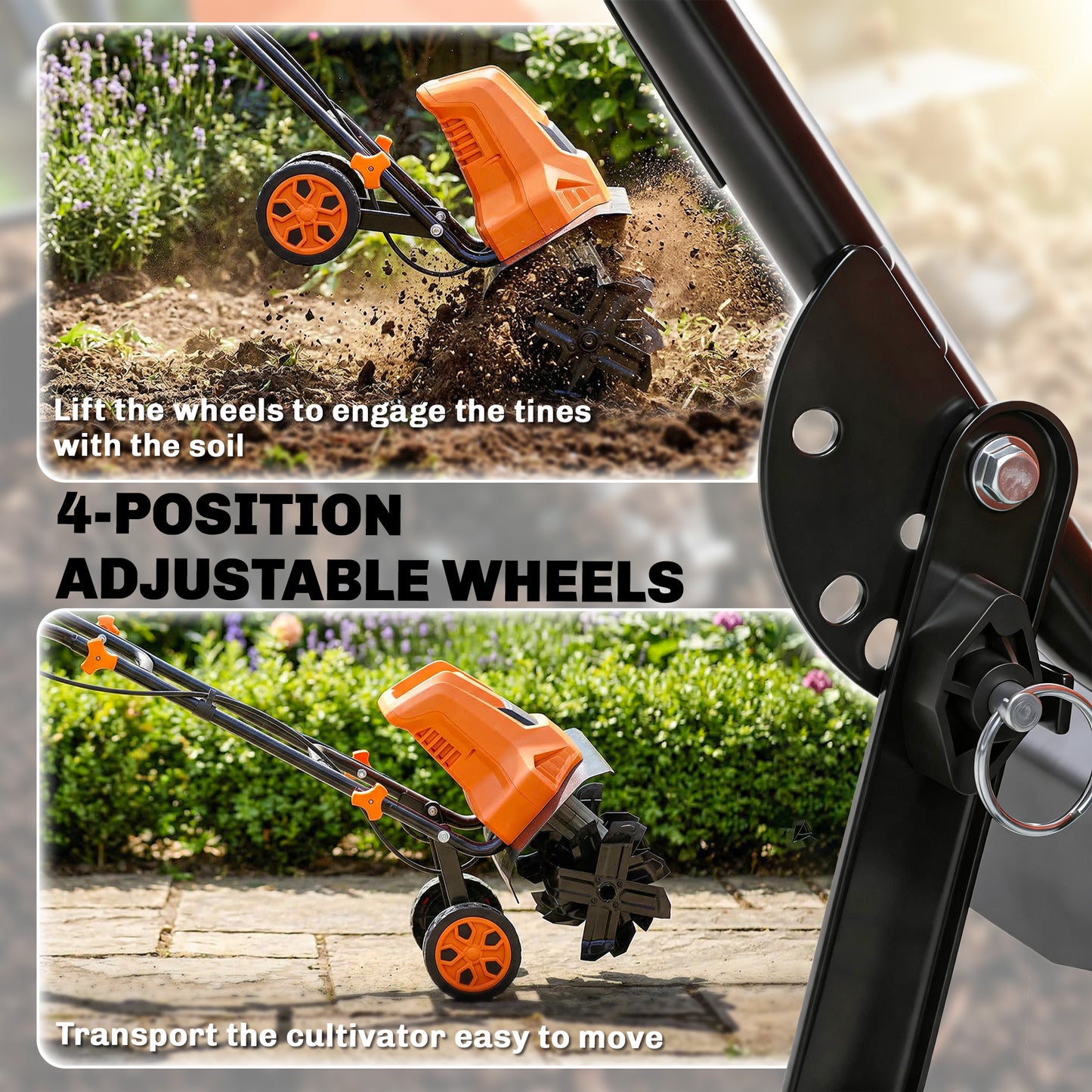 Outsunny 1500W Electric Garden Tiller w/Foldable Handle, 40cm Working Width, 20cm Tilling Depth, 6 Blades, 2 Adjustable Wheels