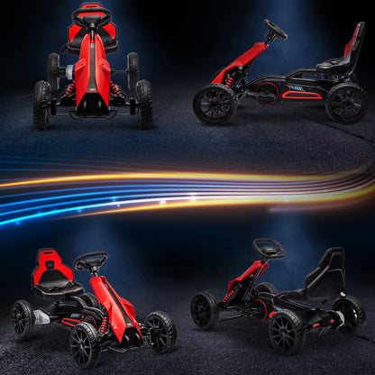 HOMCOM 12V Electric Go-Kart for Kids, Ride-On Racing Go-Kart, with Forward and Reversing Functions, for Ages 3-8 Years - Red