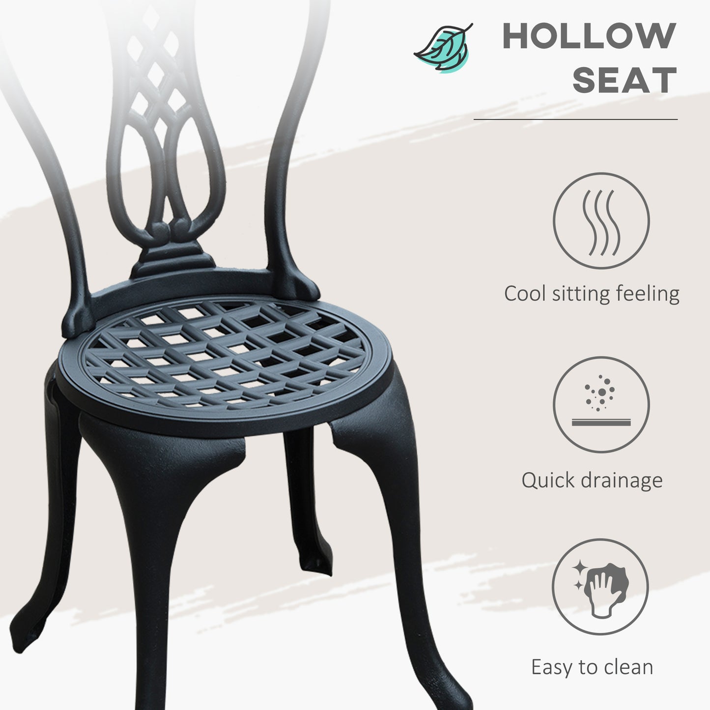 Outsunny 3 Piece Patio Cast Aluminium Bistro Set Garden Outdoor Furniture Table and Chairs Shabby Chic Style