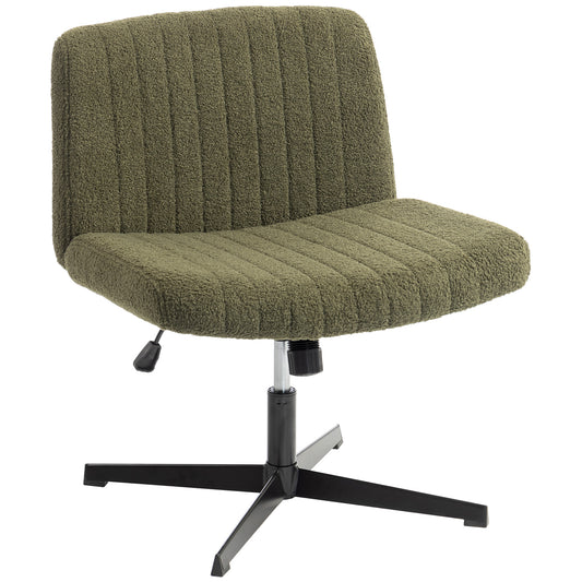 HOMCOM Teddy Fleece Criss Cross Legged Desk Chair, Armless Office Chair No Wheels, Green
