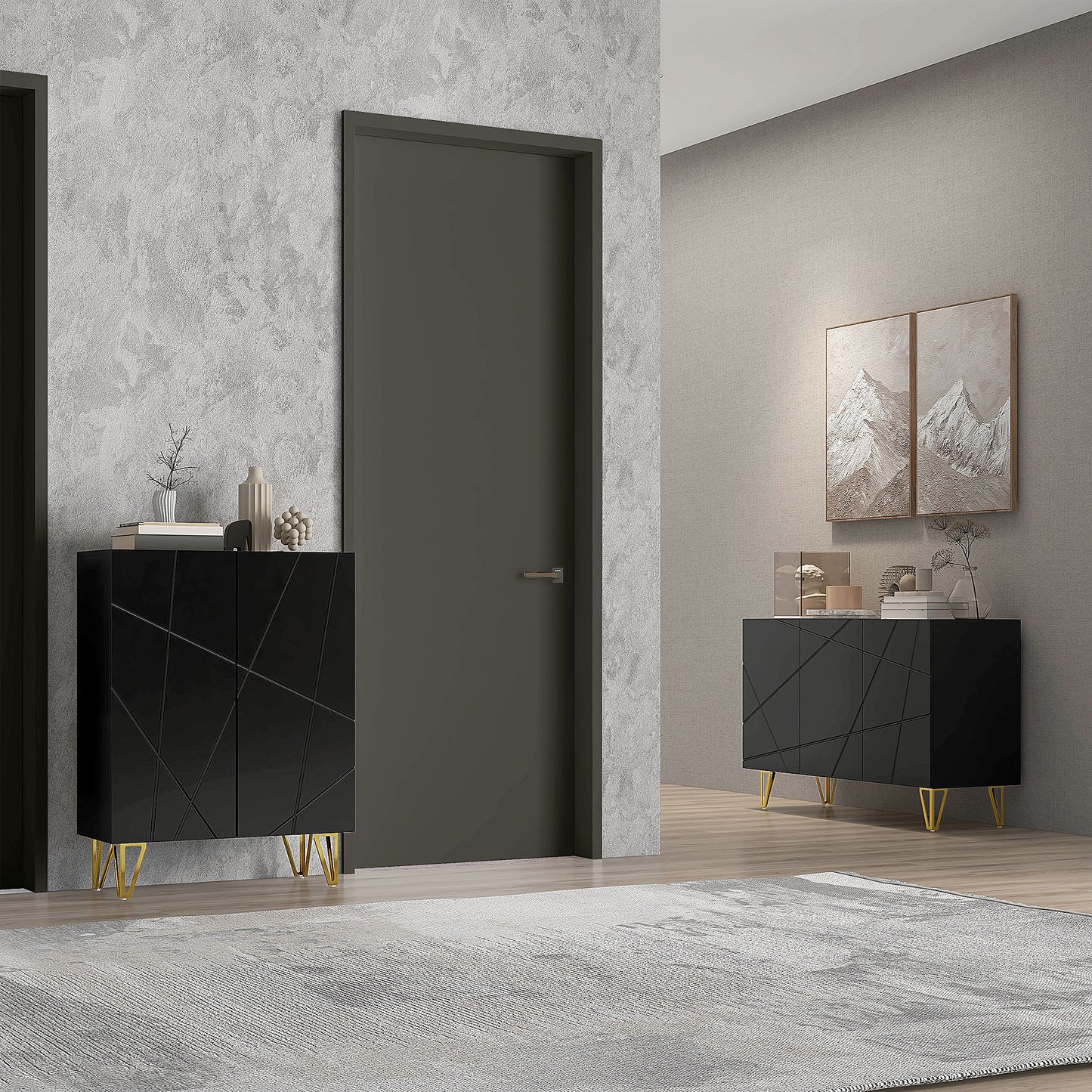 HOMCOM Modern Luxe High Gloss Sideboard, with Hairpin Legs - Black