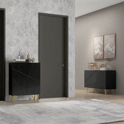 HOMCOM Modern Luxe High Gloss Sideboard, with Hairpin Legs - Black