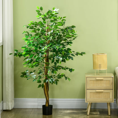 HOMCOM Artificial Ficus Tree, with Weighted Plant Pot - Green-Artificial Trees-ChewyGames-ChewyGames