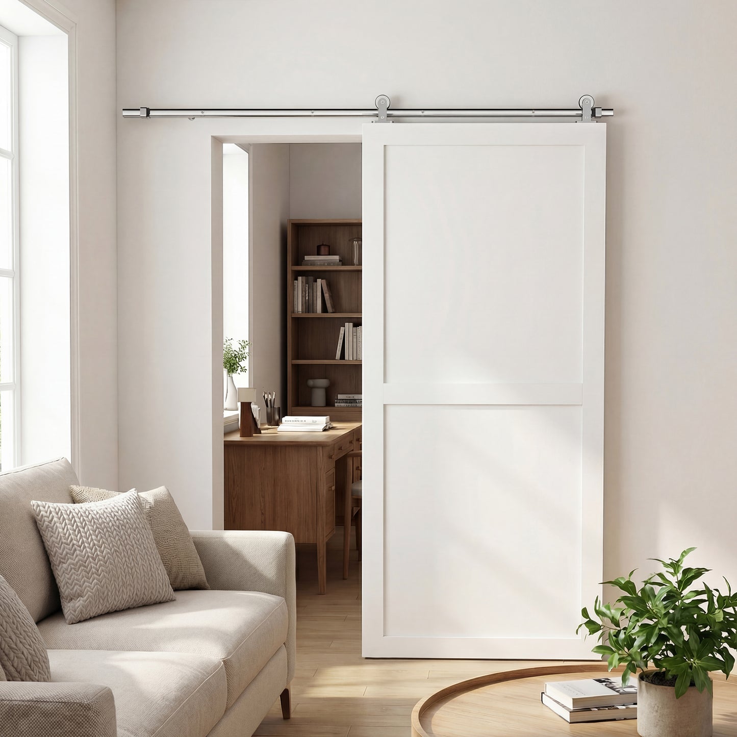 HOMCOM Sliding Door Hardware Kit Smooth Quiet 304 Stainless Steel for 180cm Track Sliver Tone