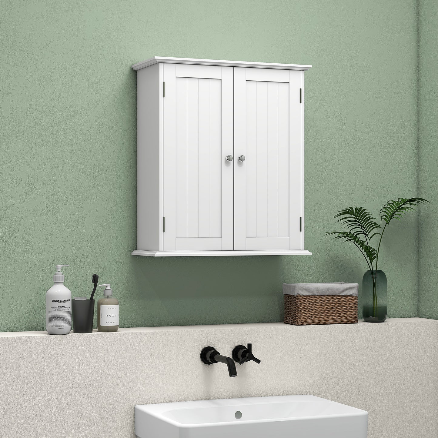 HOMCOM Bathroom Wall Cabinet, 3-Tier Wall-Mounted Bathroom Storage Cabinet with Adjustable Shelf, White