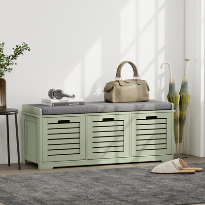 HOMCOM 3-Drawer Shoe Storage Bench with 160kg Capacity & 3 fully pull-out drawers - Green