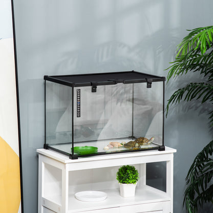 PawHut Glass Reptile Terrarium Insect Breeding Tank Vivarium Habitats with Thermometer for Lizards, Horned Frogs, Snakes, Spiders - Large 50 x 30 x 35cm