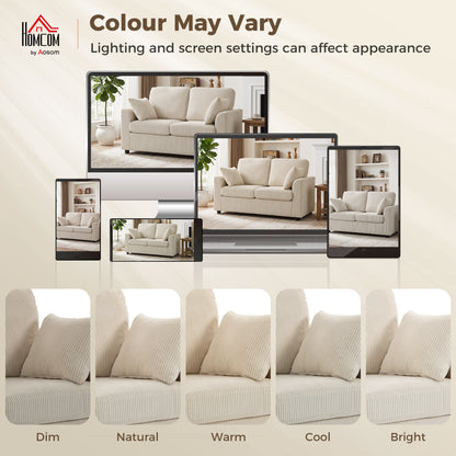 HOMCOM 2 Seater Sofa, Corduroy Small Couch with Spring Cushion, Wide and Deep Seat, Beige