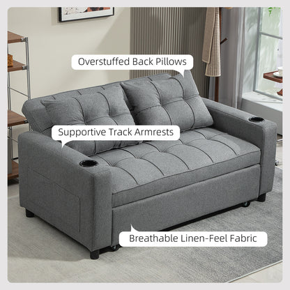 HOMCOM 2 Seater Sofa Bed Pull-Out Sofa Bed for Small Space - Charcoal Grey