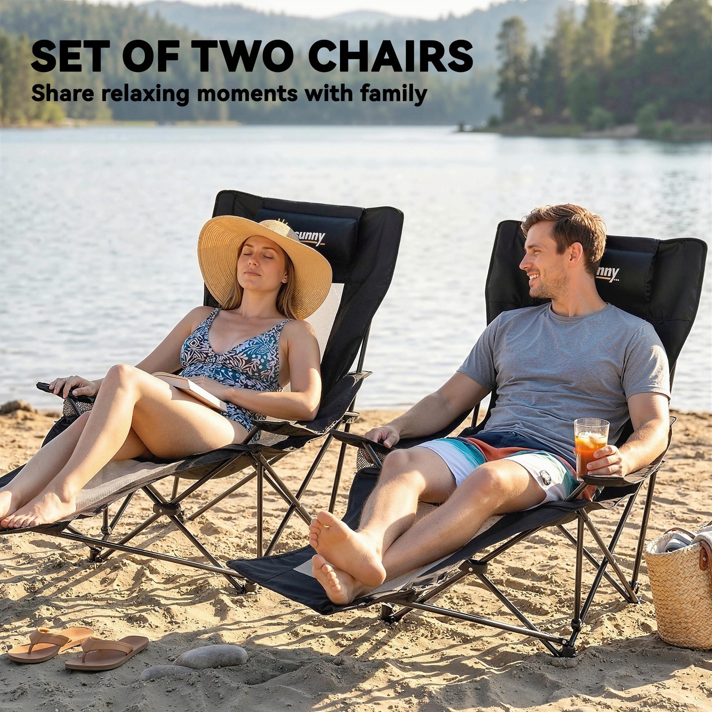 Outsunny Camping Chair Reclining Portable Camp Chair with Detachable Footrest Cup Holder Black