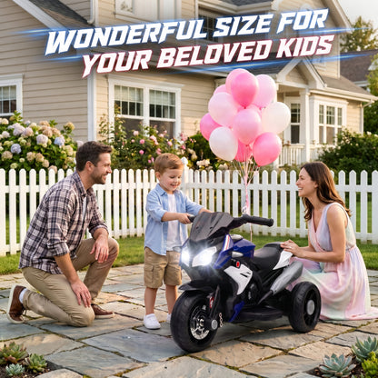 HOMCOM Kids Electric Motorcycle, 6V Ride on Motorcycle with 3 Wheels, LED Headlight, Music, Horn for Boys Girls 3-5 Y, Blue