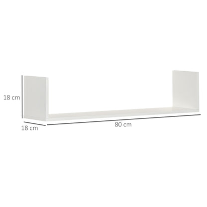 HOMCOM Set of 3 Wooden U-Shaped Floating Shelves Set, 80cm Wall Mounted Hanging Bookshelf, CD DVD Storage Display for Bedroom Living Room Kitchen, White