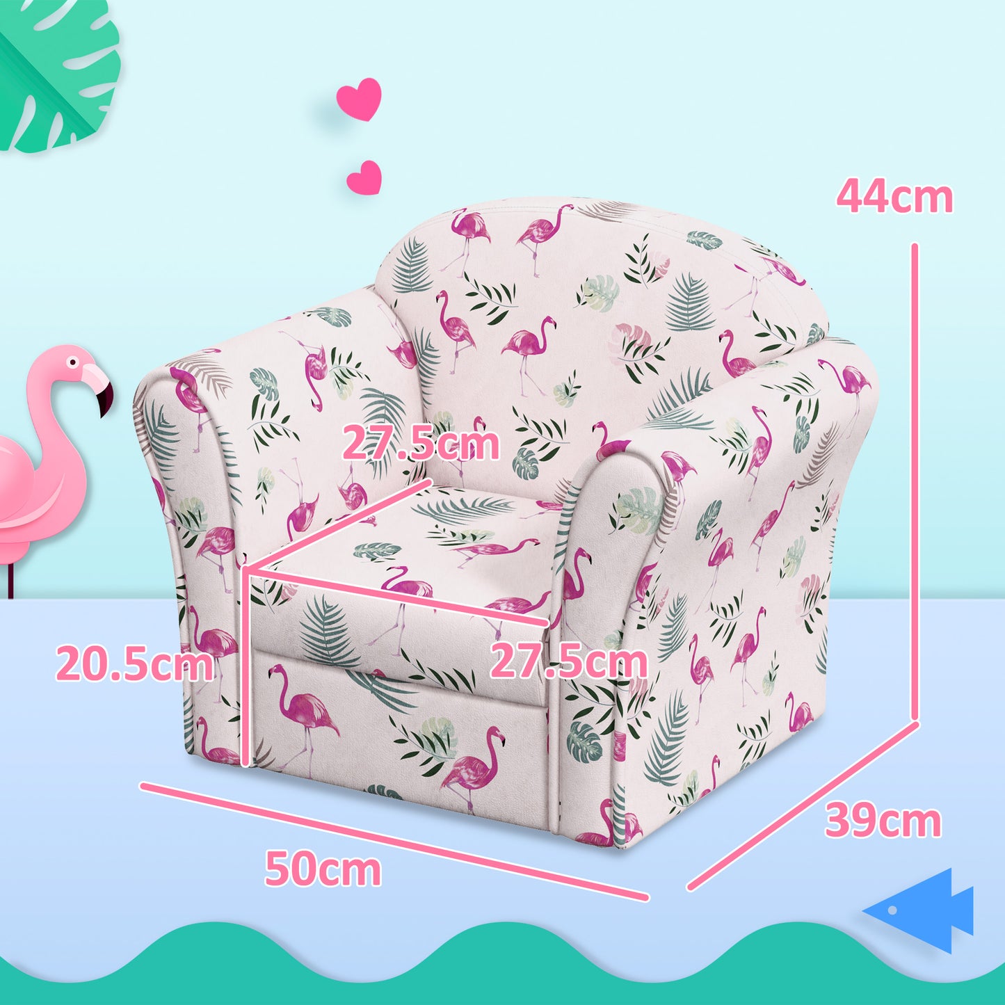 AIYAPLAY Kids Armchair with Flamingo Design, Wooden Frame, for Bedroom, Playroom, Kids Room - Pink--ChewyGames-ChewyGames