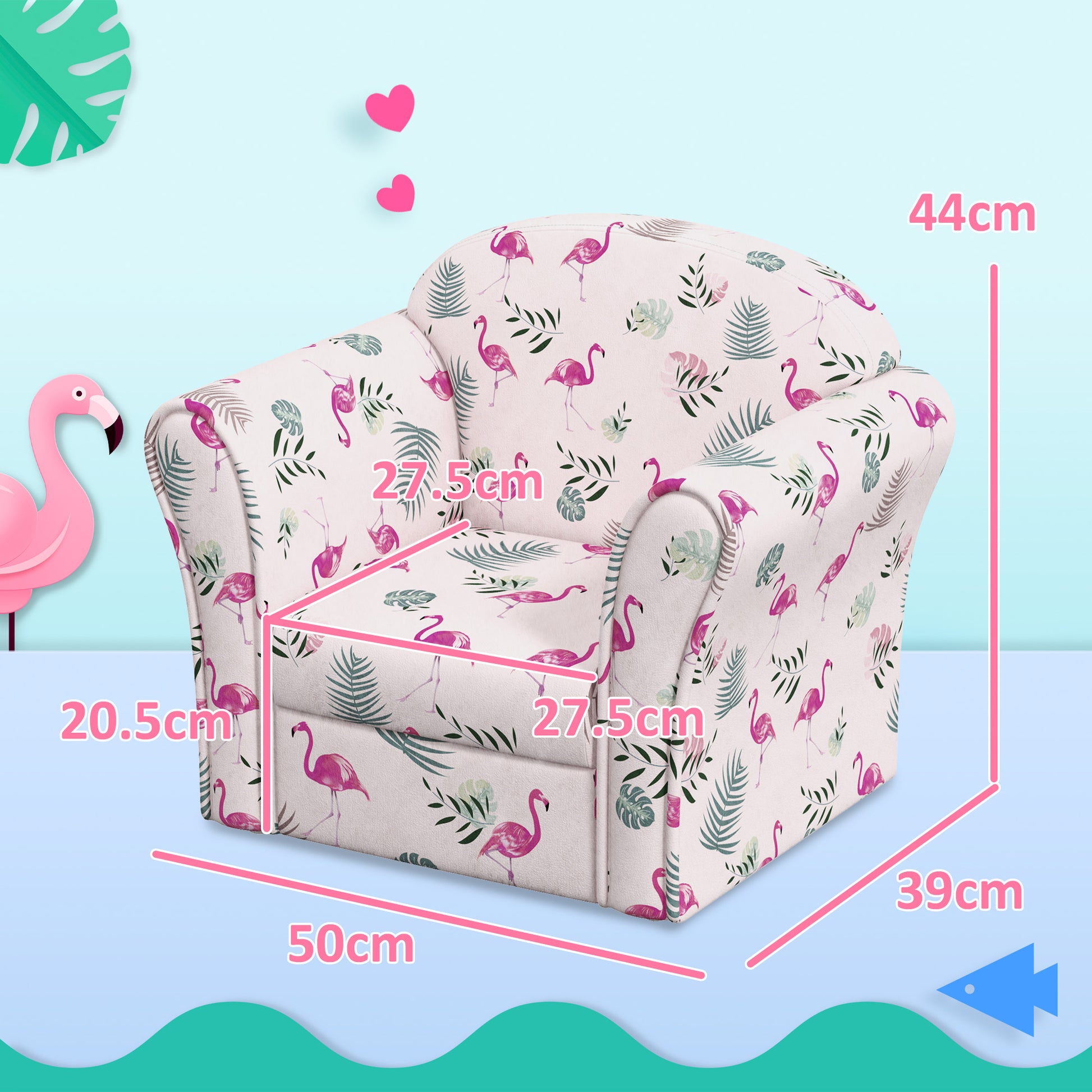 AIYAPLAY Kids Armchair with Flamingo Design, Wooden Frame, for Bedroom, Playroom, Kids Room - Pink--ChewyGames-ChewyGames