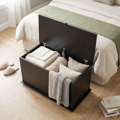 HOMCOM Storage Chest, 102L Blanket Box, Shoe Bench with Safety Hinged Lid, Bed End Bench for Bedroom, 80 x 40 x 45cm, Black