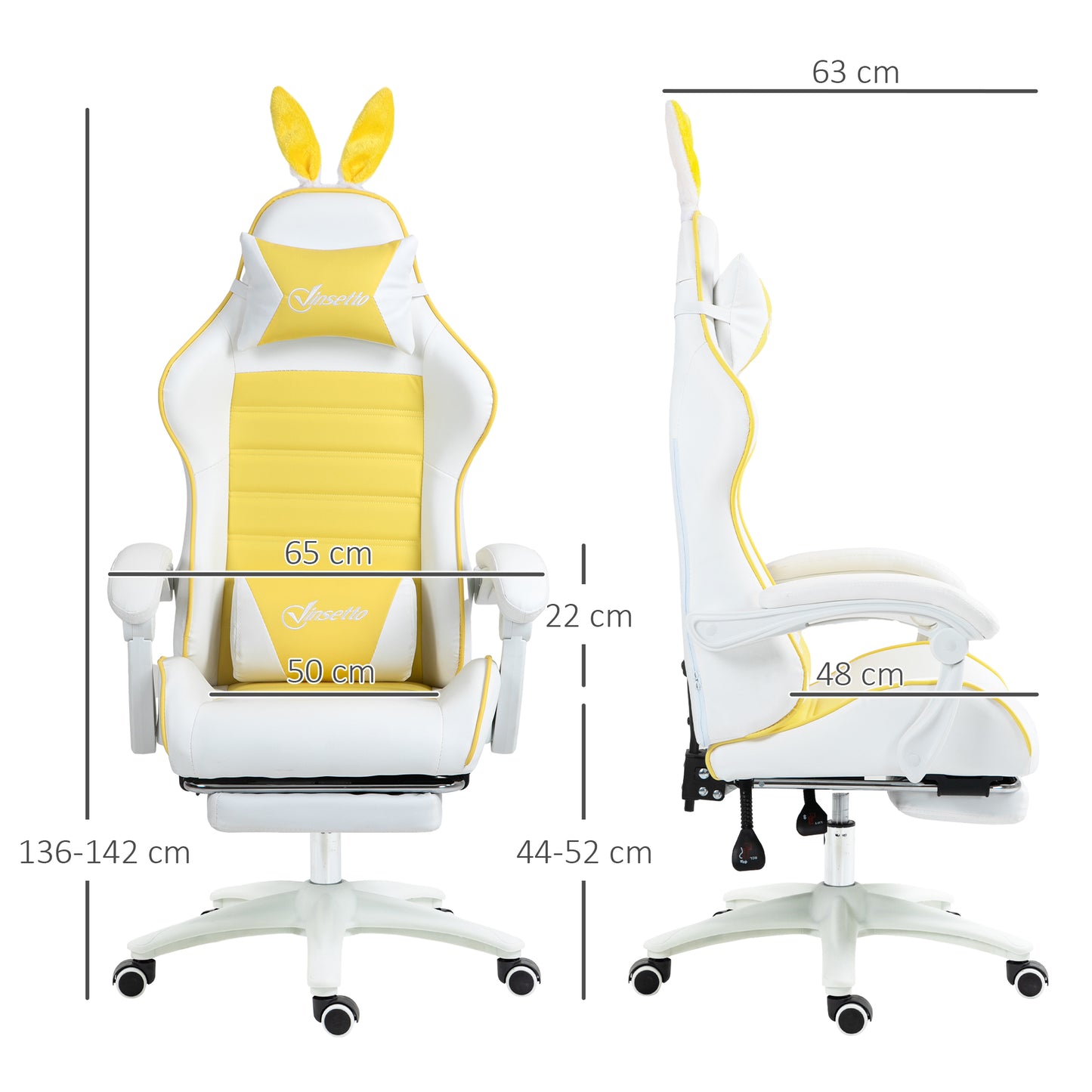 Vinsetto Gaming Chair, Ergonomic Reclining Computer Chair with Headrest, Lumbar Support and Ears for Girls & Adults, Yellow