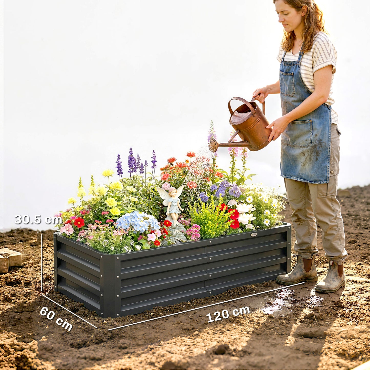 Outsunny Set of 2 Raised Beds for Garden, Galvanised Outdoor Planters for Herbs Vegetables, Use for Patio Balcony, Grey