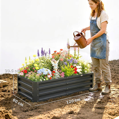 Outsunny Set of 2 Raised Beds for Garden, Galvanised Outdoor Planters for Herbs Vegetables, Use for Patio Balcony, Grey
