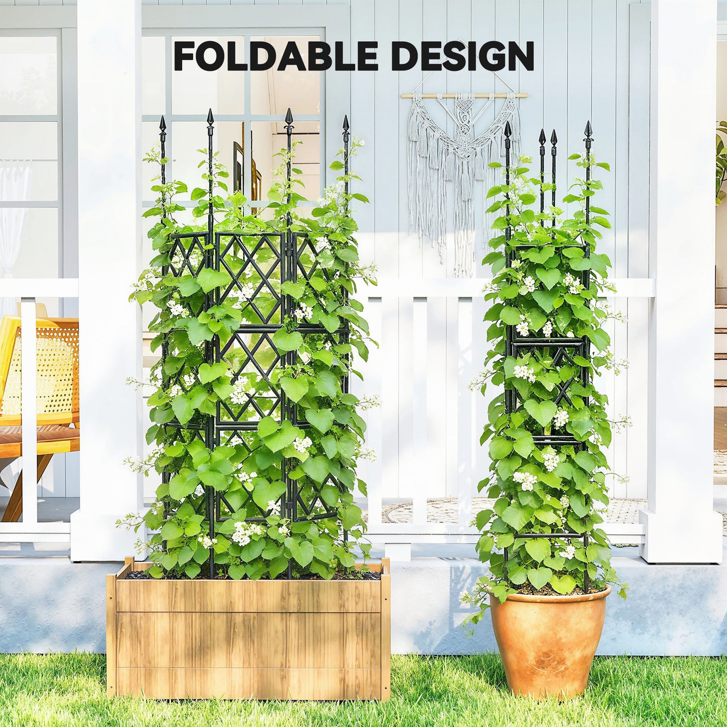 Outsunny Foldable Garden Trellis, Lattice Climbing Support Trellis for Garden, DIY Assembly, 85 x 197 cm, Black
