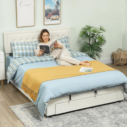 HOMCOM King Size Ottoman Bed Frame, with Front Drawer Cream