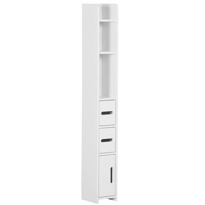 kleankin Modern Bathroom Storage Cabinet, Freestanding Tall Bathroom Cabinet with Open Shelves and 3 Cupboards with Door, for Bedroom Hallway, White