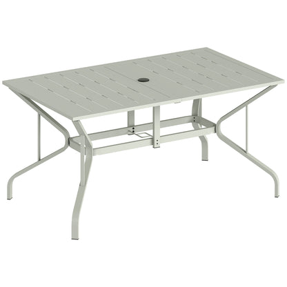 Outsunny Rectangle Garden Table with Parasol Hole, Outdoor Dining Table for 6, Patio Table for Balcony, 150cm x 90cm, Light Grey