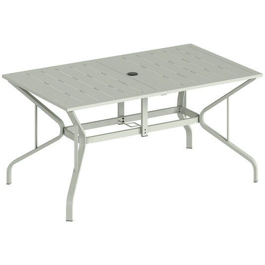 Outsunny Rectangle Garden Table with Parasol Hole, Outdoor Dining Table for 6, Patio Table for Balcony, 150cm x 90cm, Light Grey