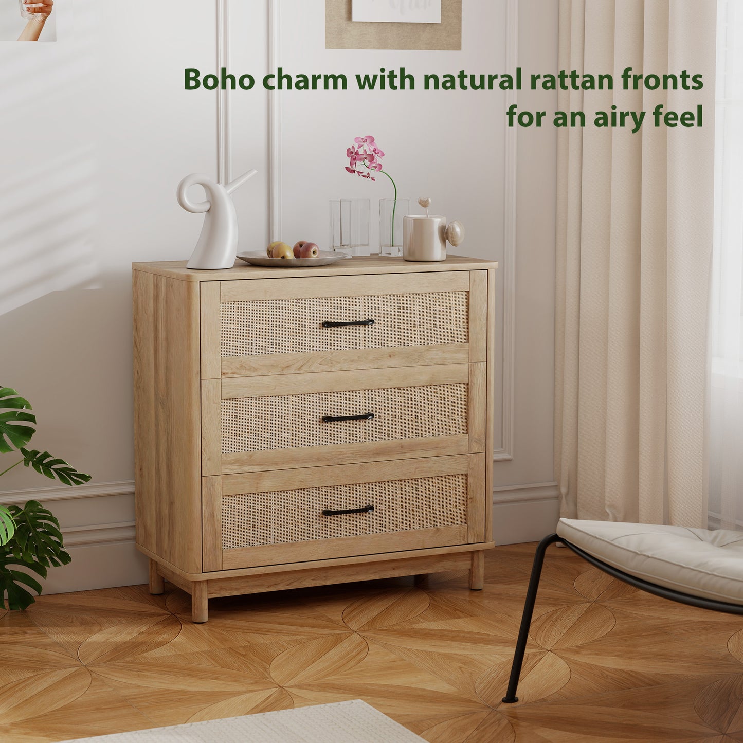 HOMCOM 76 cm Wide Drawer Chest of Drawers with 3 Drawer - Oak