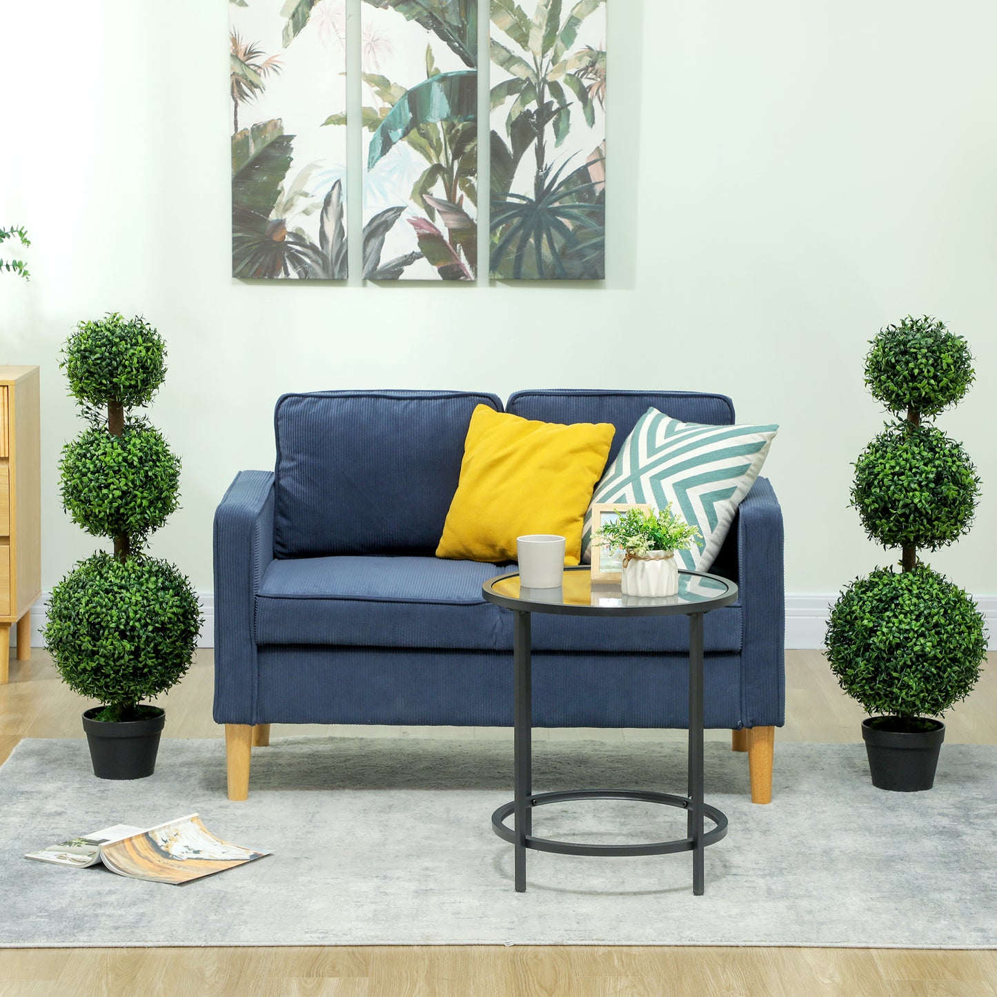 HOMCOM Set of 2 Decorative Artificial Trees, Topiary Ball-shaped Boxwood Trees in Pot, Fake Plants for Home Indoor outdoor Decor, 100cm, 3 Tree Balls