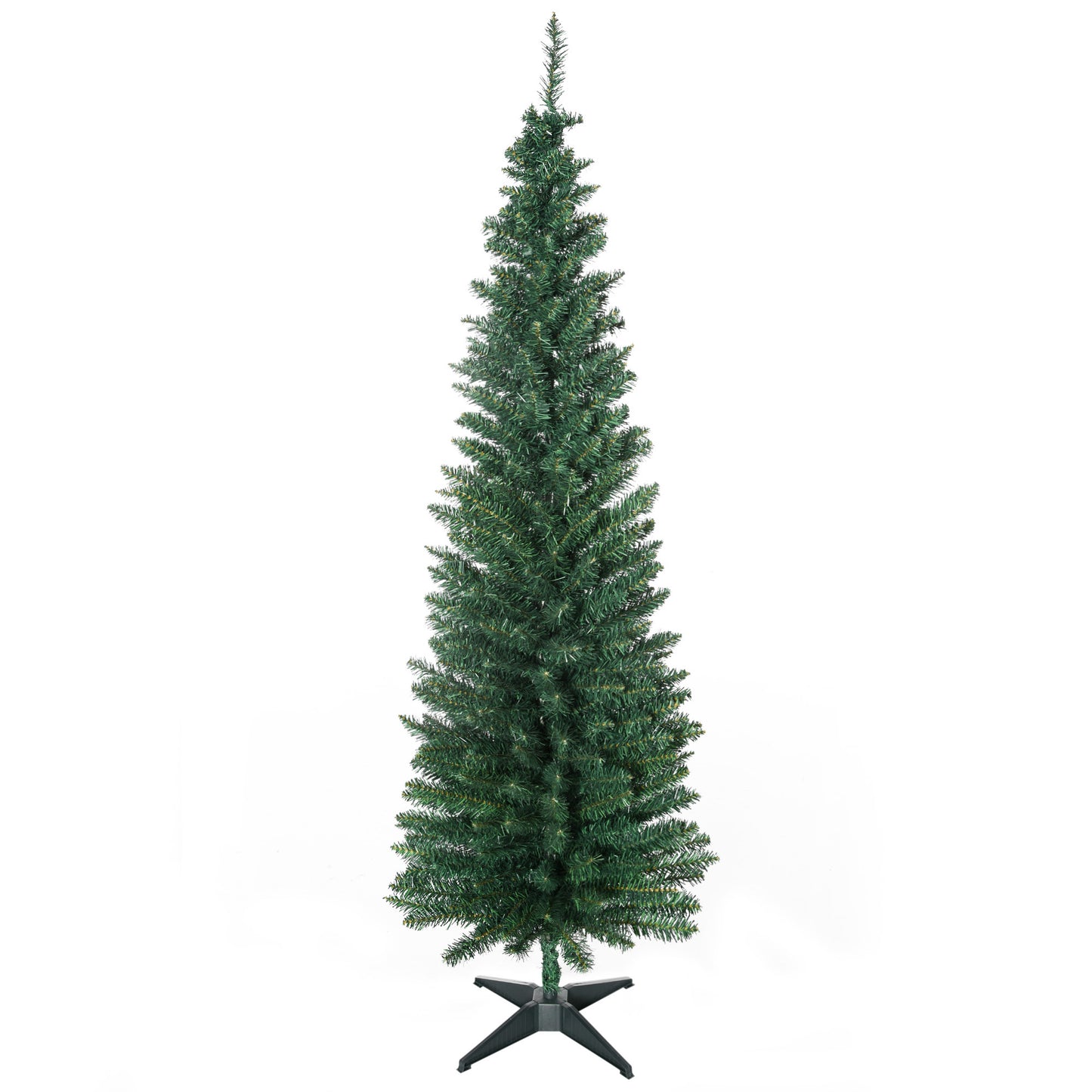 HOMCOM 6ft Unlit Artificial Christmas Tree, Pencil Slim Xmas Tree with Solid Stand and Realistic Branches, Green