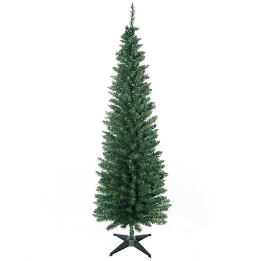 HOMCOM 6ft Unlit Artificial Christmas Tree, Pencil Slim Xmas Tree with Solid Stand and Realistic Branches, Green