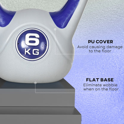 SPORTNOW Kettlebell, 6kg Kettle Bells with Handle for Home Gym Weight Lifting and Strength Training, Purple and Grey