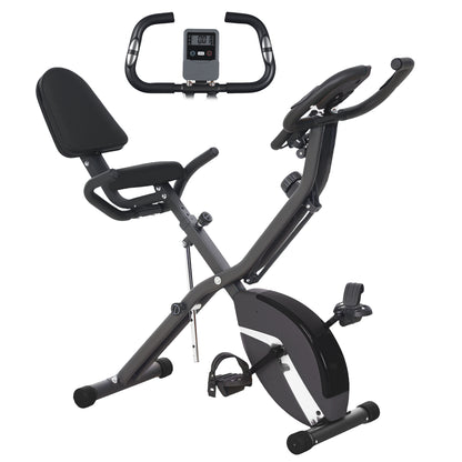 SPORTNOW Five-in-one Foldable Exercise Bike, Stationary Bike with Arm Workout Bands, LDC Monitor, Phone Holder, Black