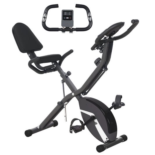 SPORTNOW Five-in-one Foldable Exercise Bike, Stationary Bike with Arm Workout Bands, LDC Monitor, Phone Holder, Black