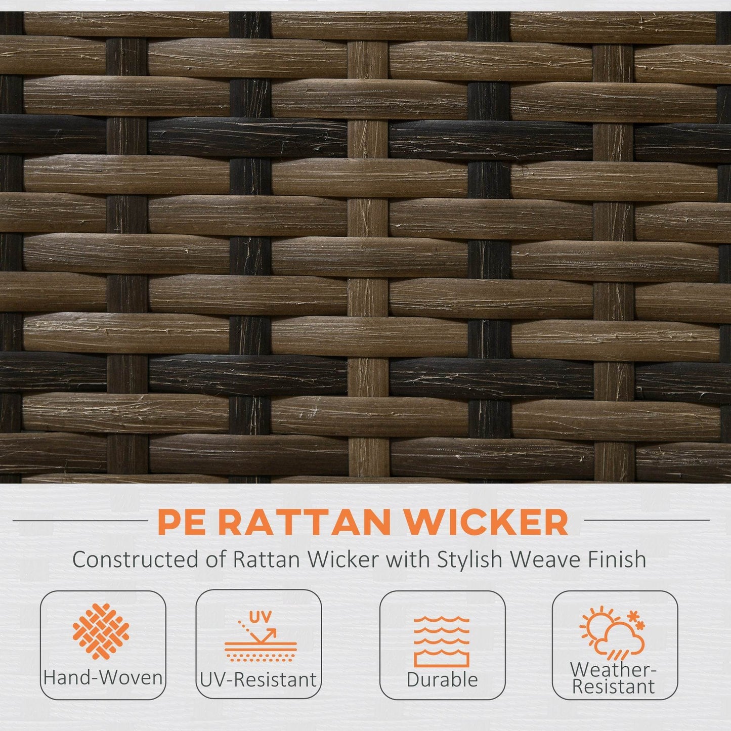 Outsunny 4 Piece Rattan Garden Furniture Set, Outdoor Corner Sofa Set with Storage Table, Loveseats, Cushions - Orange